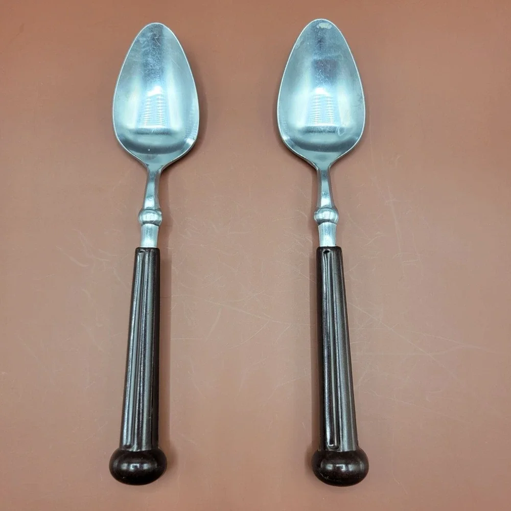 Vtg Set Of 2 Oxford Hall Stainless Steel Teaspoon Dark Brown Handles MCM Japan